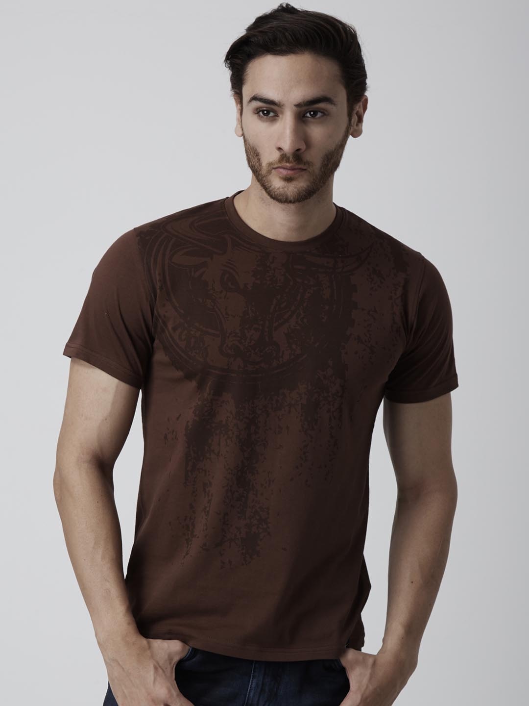 

YAK YAK Men Brown Printed Round Neck T-shirt