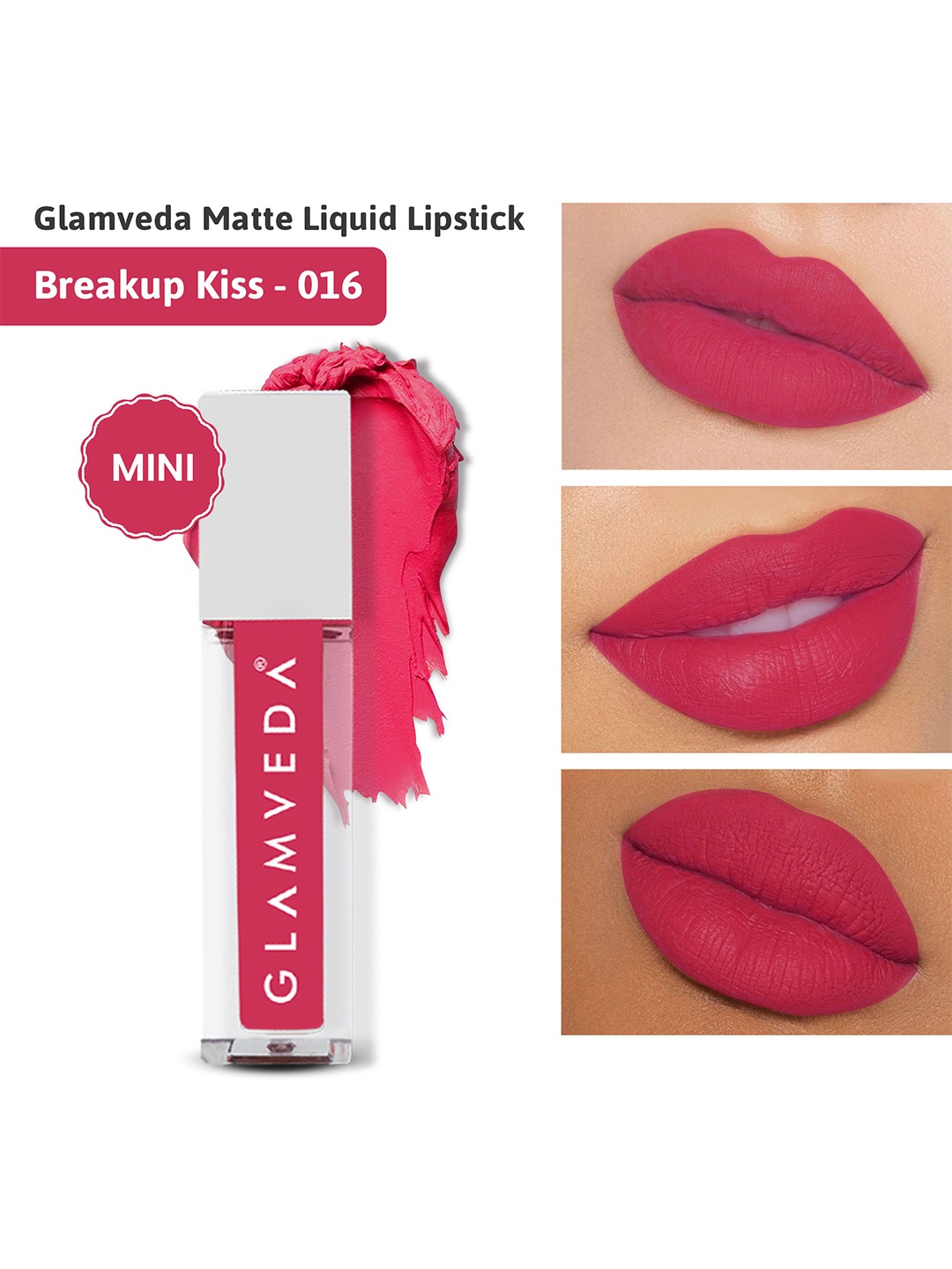 

GLAMVEDA Always On Matte Smudge-Proof SPF15 Mini Liquid Lipstick 1.2ml - Breakup Kiss 016, Pink