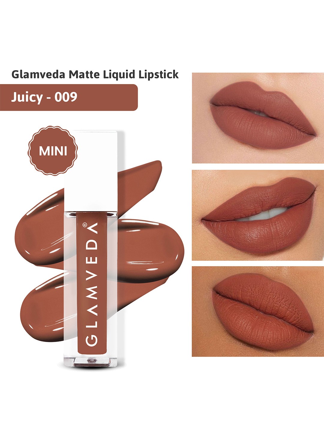 

GLAMVEDA Always On Matte Smudge-Proof SPF15 Mini Liquid Lipstick 1.2ml - Juicy 009, Brown