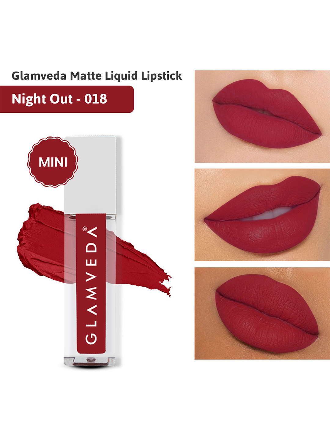 

GLAMVEDA Always On Matte Smudge-Proof SPF15 Mini Liquid Lipstick 1.2ml - Night Out 018, Red