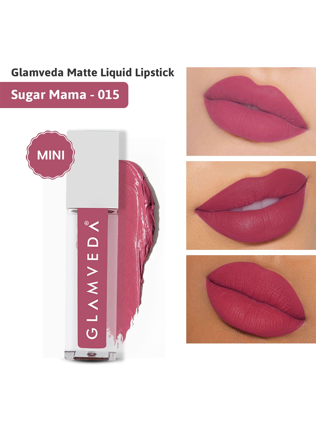 

GLAMVEDA Always On Matte Smudge-Proof SPF15 Mini Liquid Lipstick 1.2ml - Sugar Mama 015, Pink