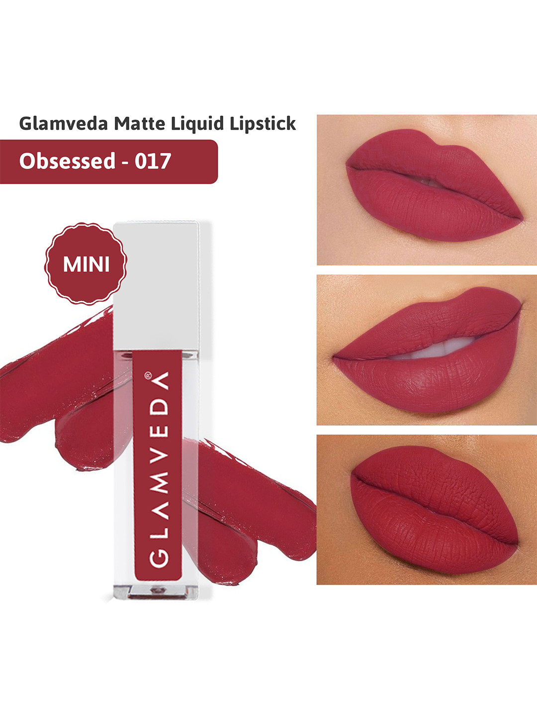 

GLAMVEDA Always On Matte Smudge-Proof SPF15 Mini Liquid Lipstick 1.2ml - Obsessed 017, Pink