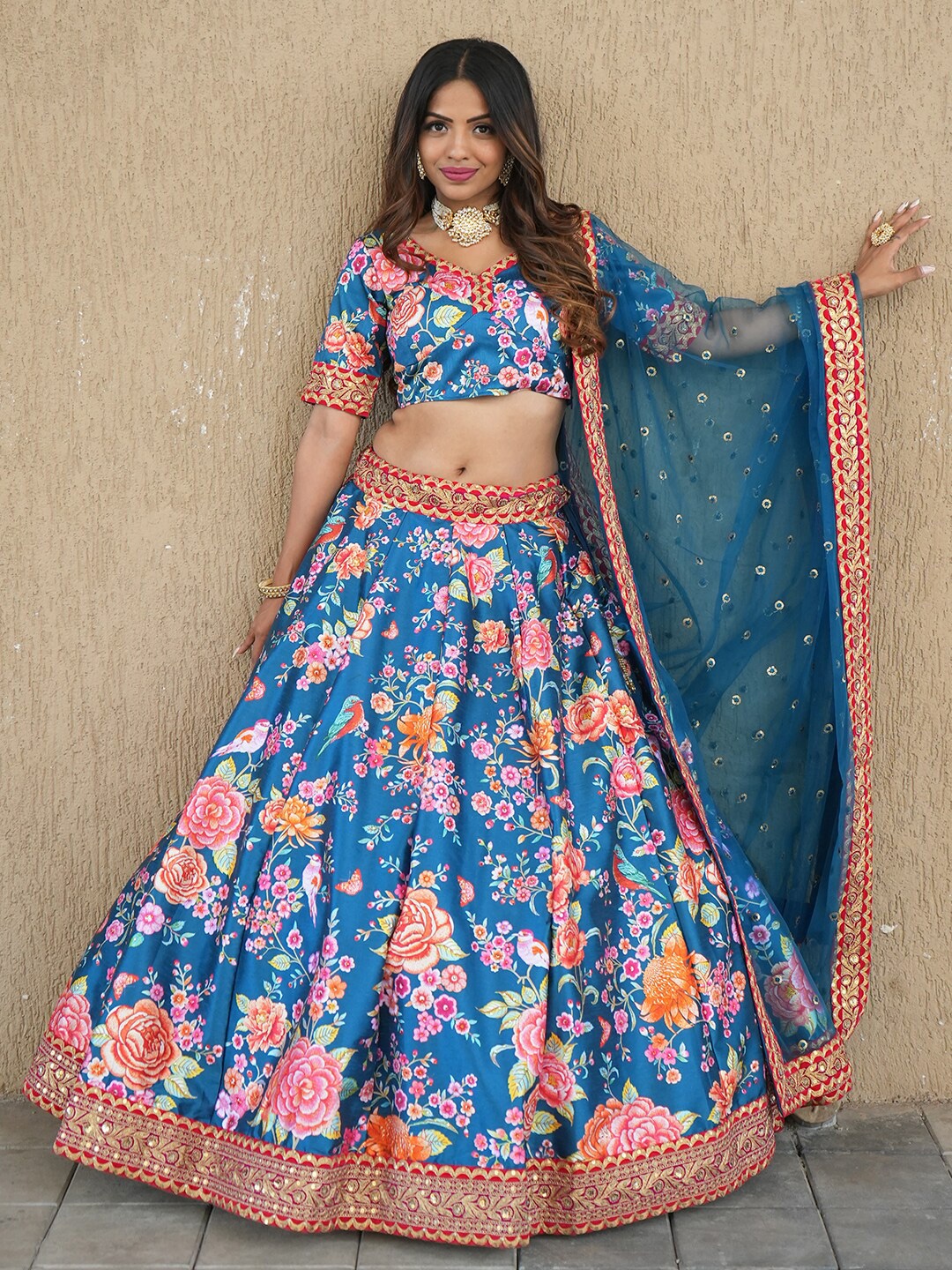 

Zeel Clothing Printed Semi-Stitched Lehenga & Unstitched Blouse With Dupatta, Teal