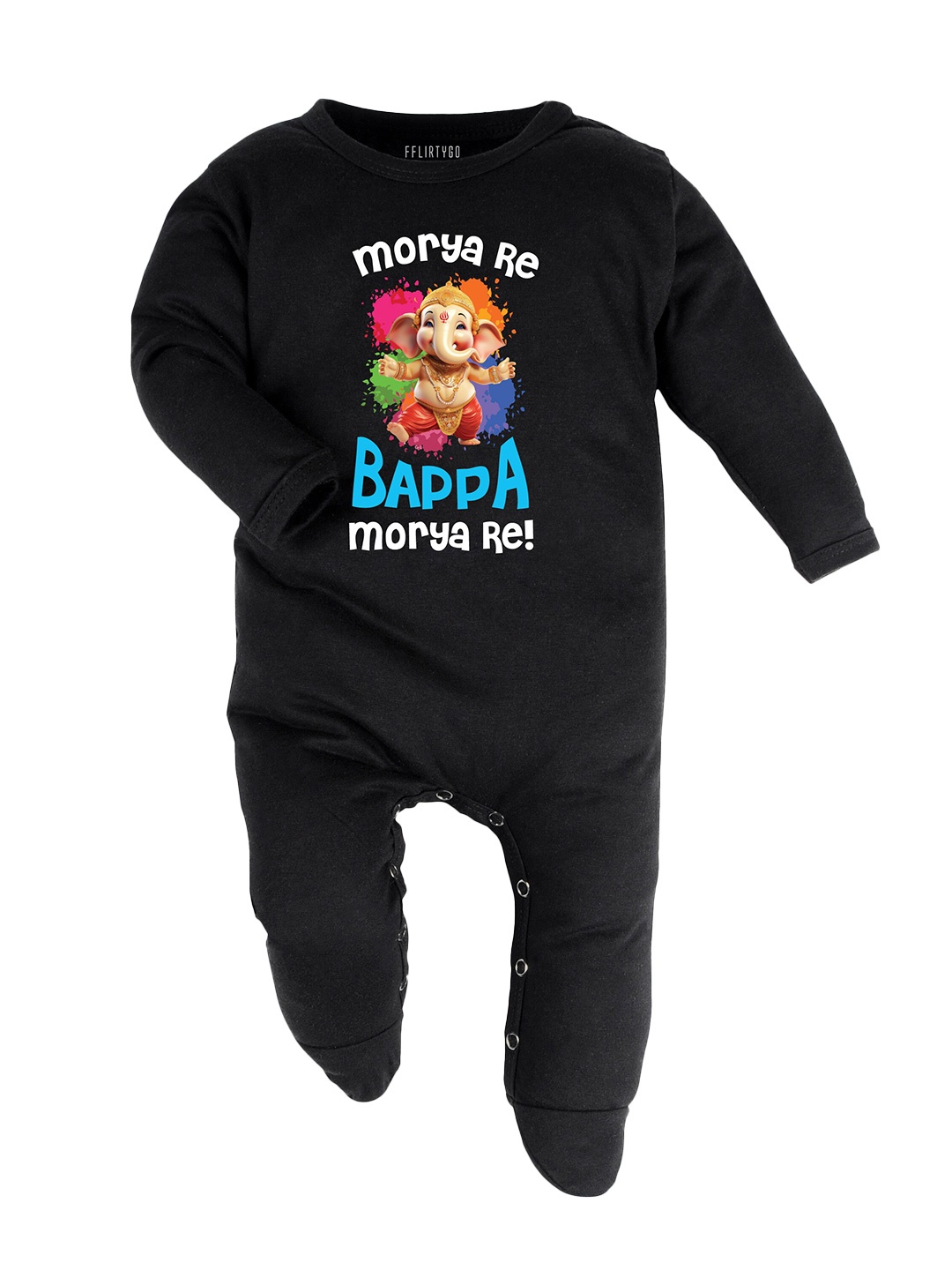

FFLIRTYGO Kids Ganesh Chaturthi Printed Jumpsuit, Black