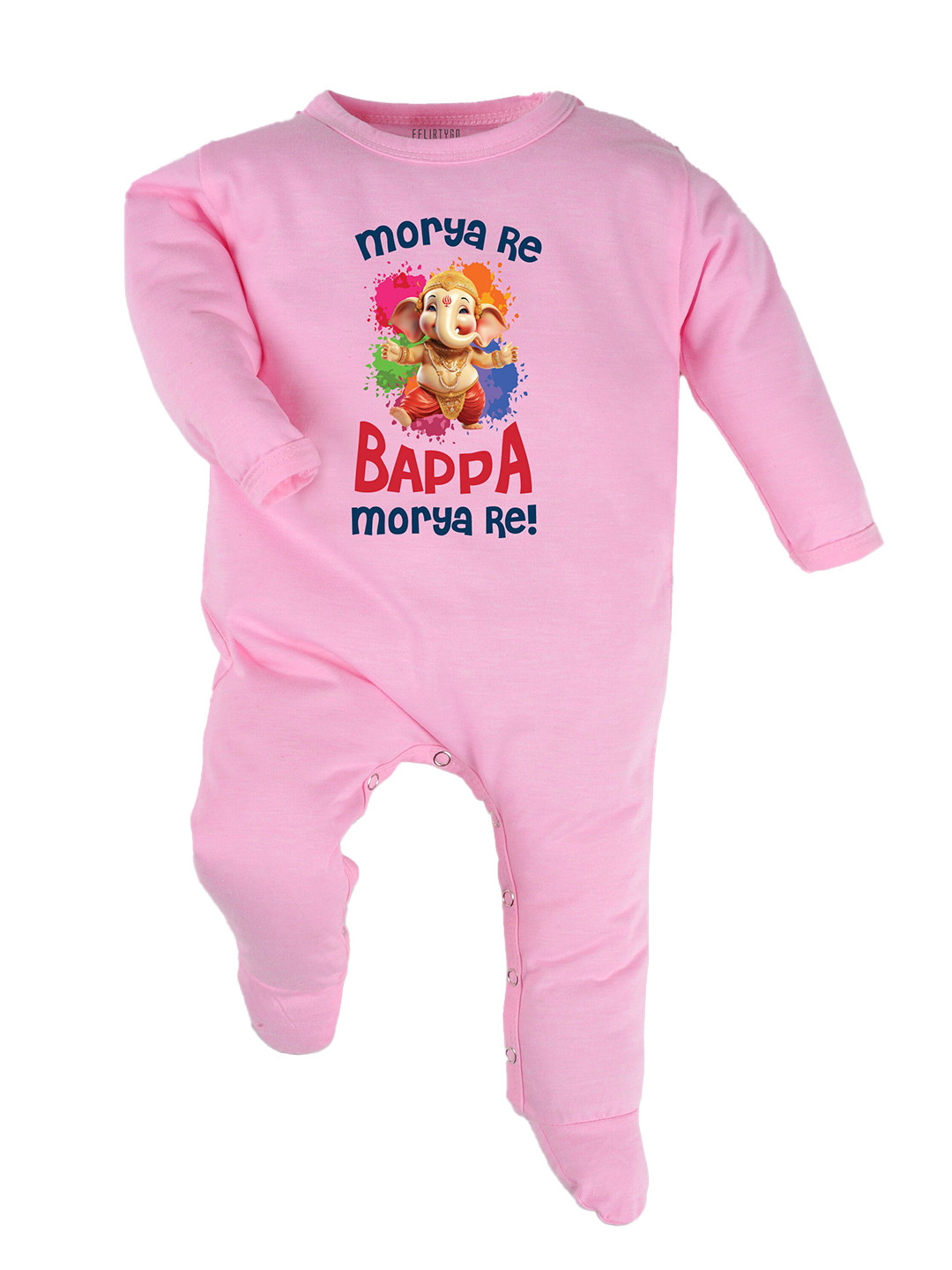 

FFLIRTYGO Infants Printed Pure Cotton Ganesh Chaturthi Special Sleepsuit, Pink