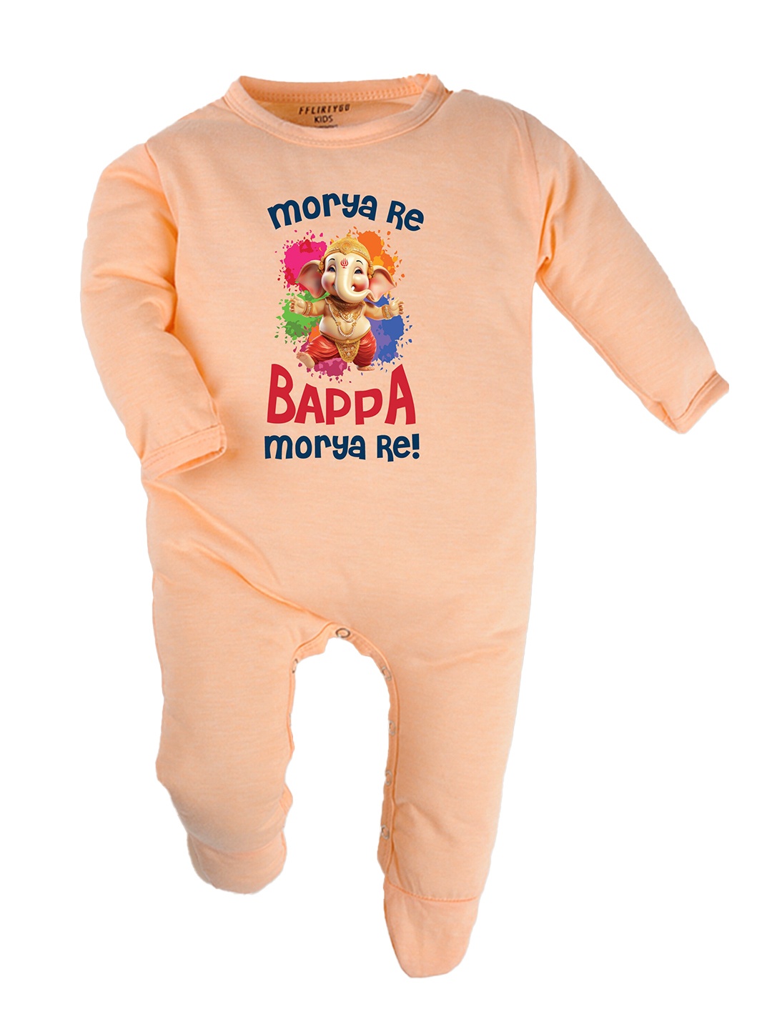 

FFLIRTYGO Infants Ganesh Chaturthi Special Printed Pure Cotton Sleepsuit, Peach