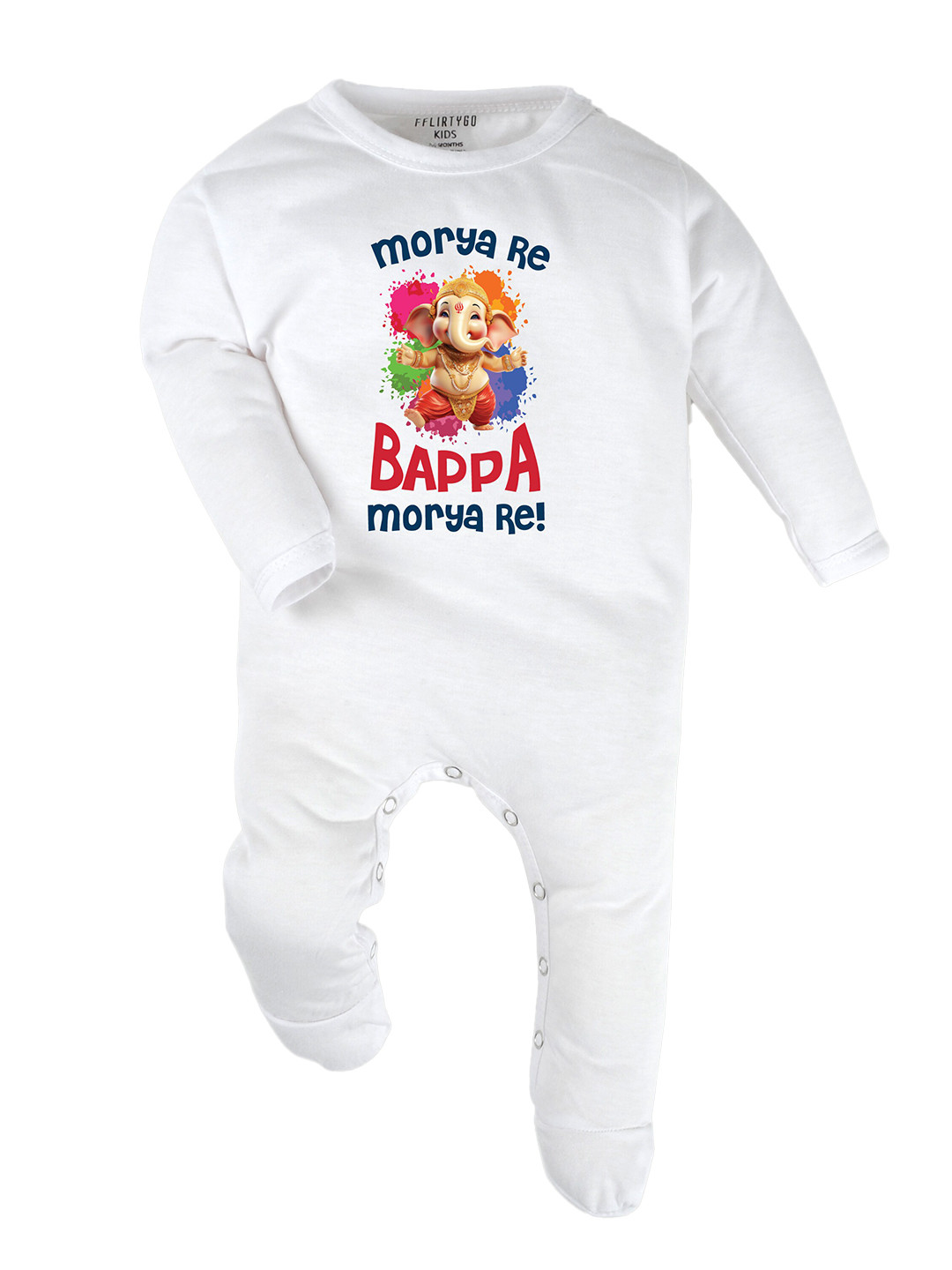 

FFLIRTYGO Infants Ganesh Chaturthi Printed Cotton Sleepsuit, White