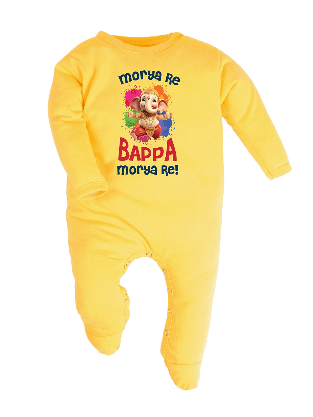 

FFLIRTYGO Infants Printed Pure Cotton Ganesh Chaturthi Special Sleepsuit, Yellow