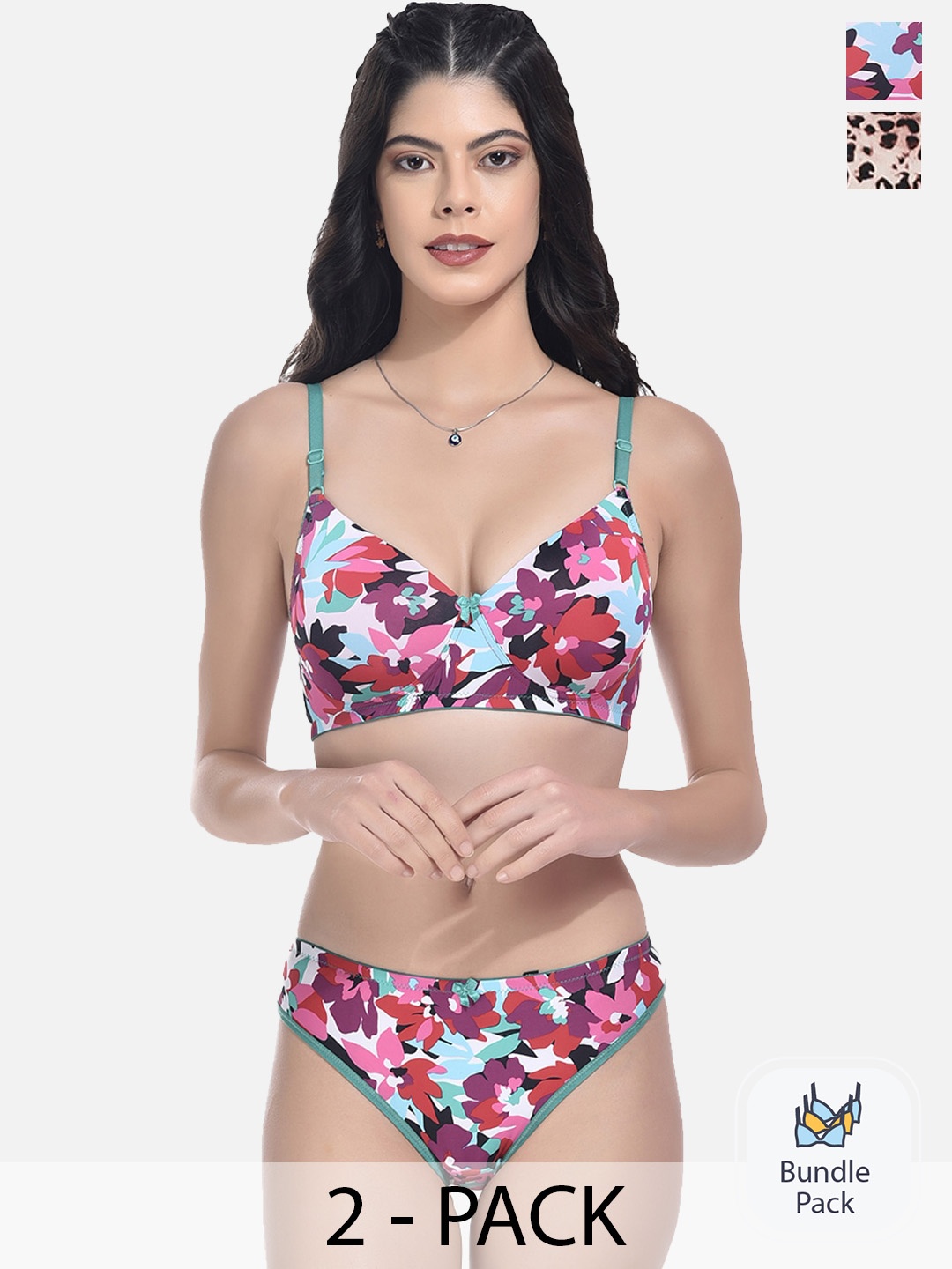 

StyFun Pack Of 2 Printed Lightly Padded Lingerie Set, Blue
