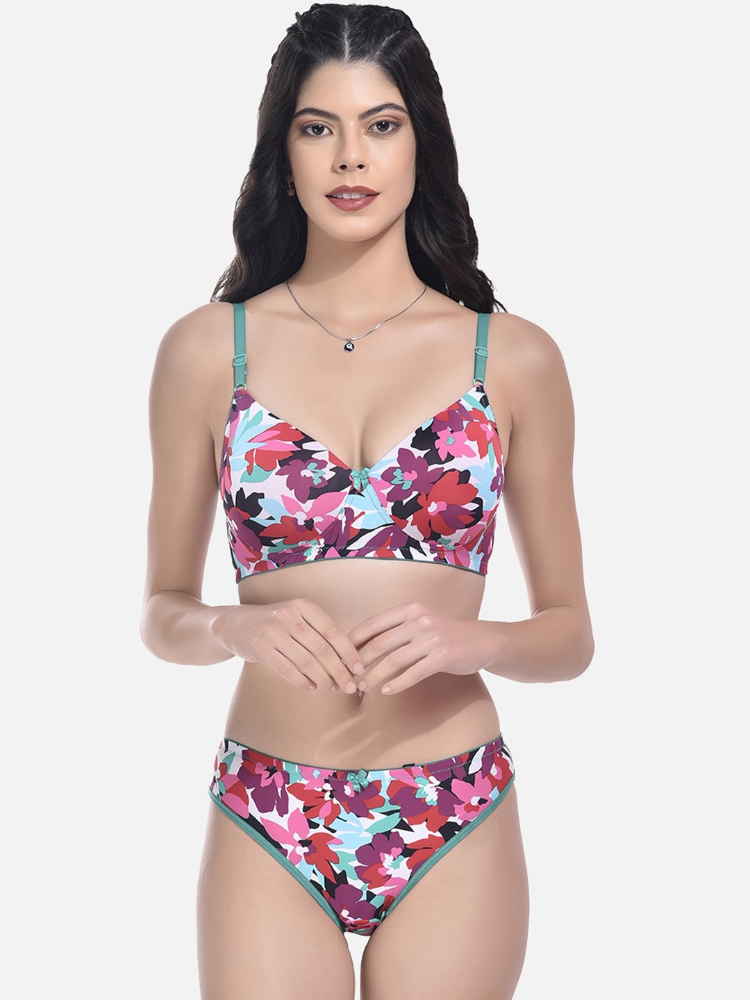 

StyFun Floral Printed Padded Lingerie Set, White