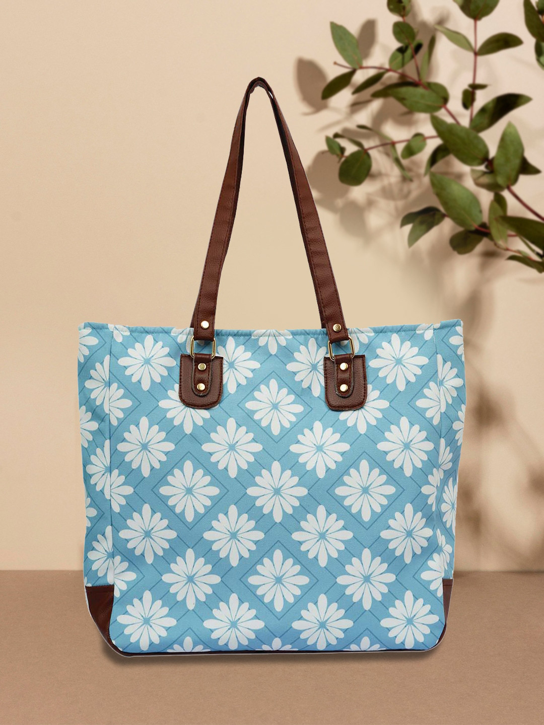 

Sangria Floral Printed Shopper Handheld Bag, Blue