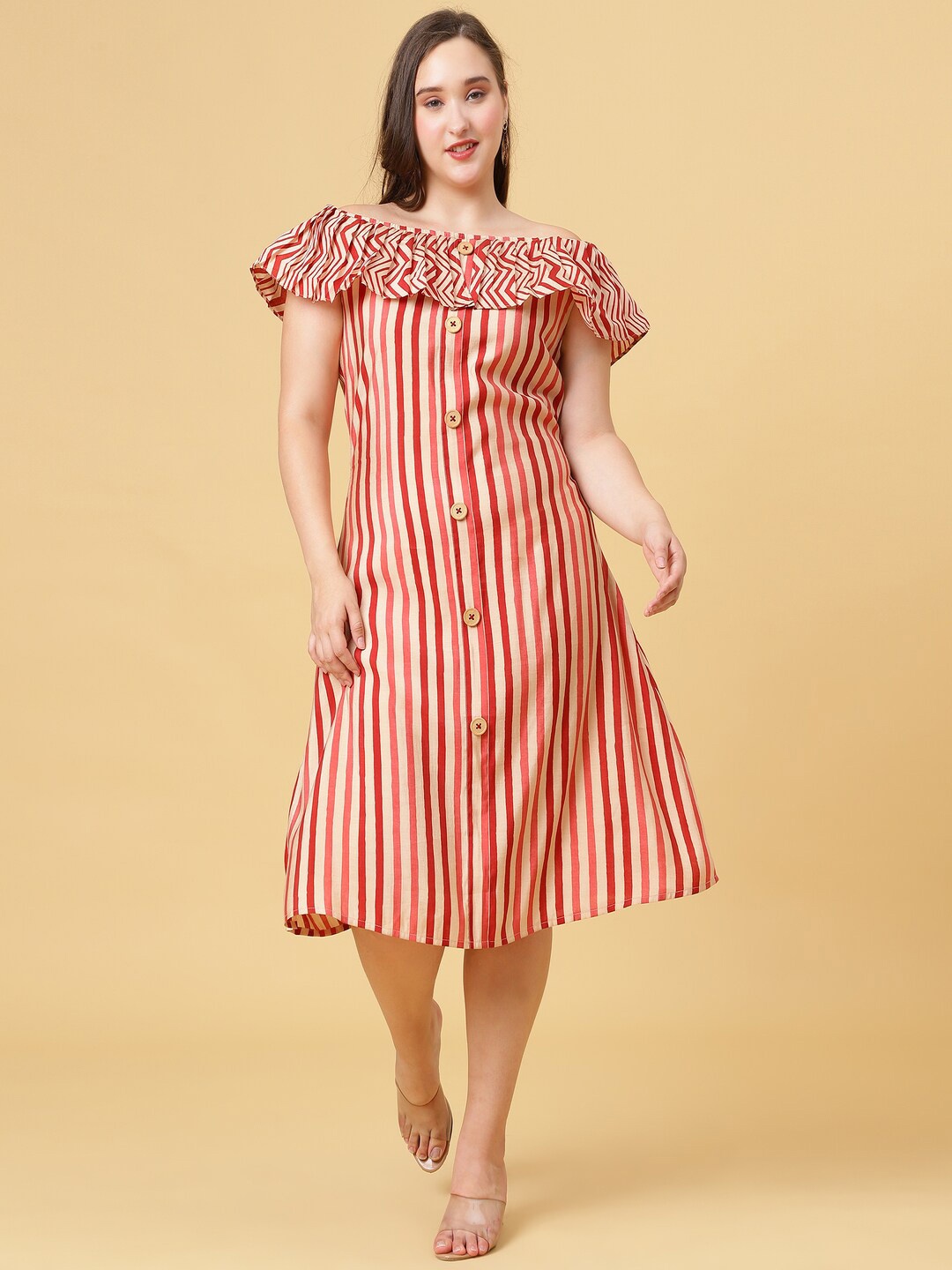 

Curvy Lane Plus Size Striped A-Line Dress, Maroon