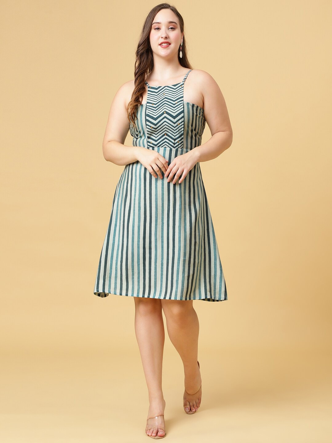 

Curvy Lane Striped A-Line Dress, Green