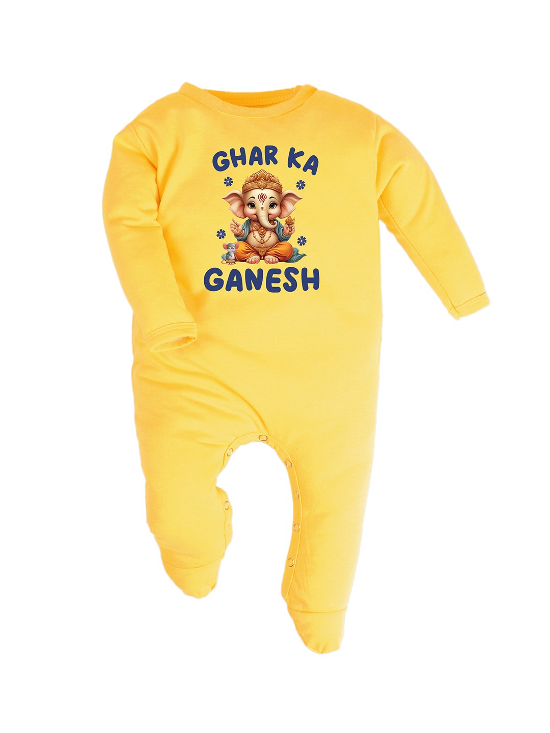 

FFLIRTYGO Infants Ganesh Chaturthi Special Pure Cotton Sleepsuits, Yellow
