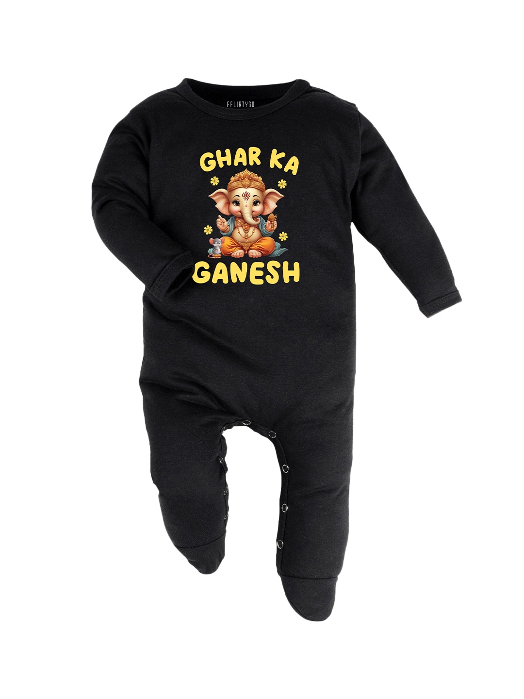 

FFLIRTYGO Infants Ganesh Chaturthi Special Pure Cotton Sleepsuit, Black