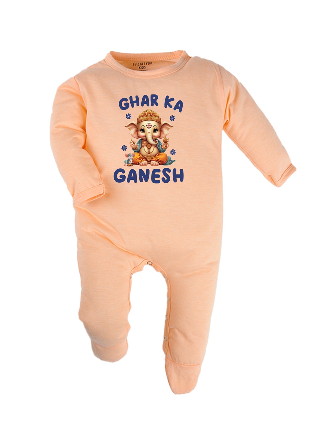

FFLIRTYGO Infants Ganesh Chaturthi Special Pure Cotton Sleepsuits, Peach