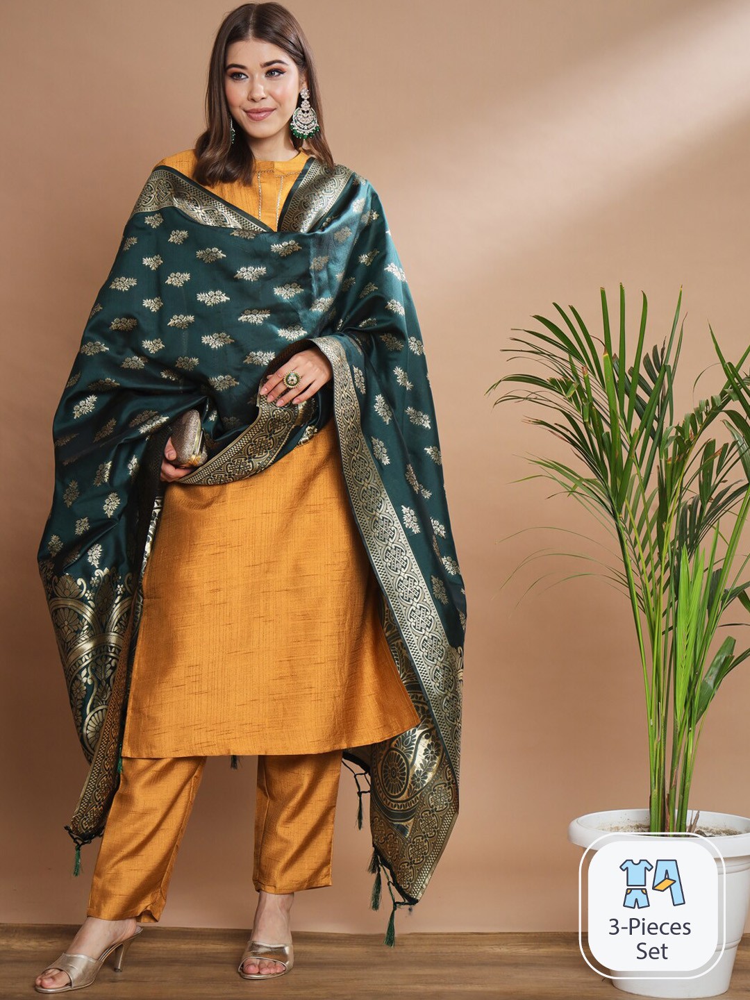 

PPTOSS Printed Regular Kurta with Trousers & With Dupatta, Mustard