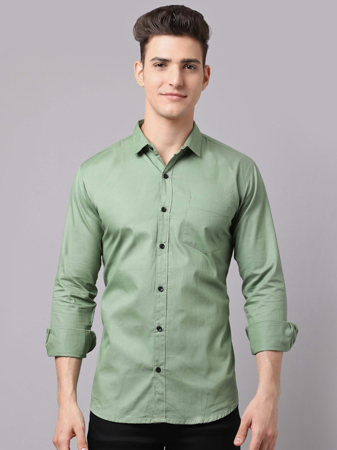 

HANUMNTRA Comfort Regular Fit Spread Collar Polycotton Casual Shirt, Sea green