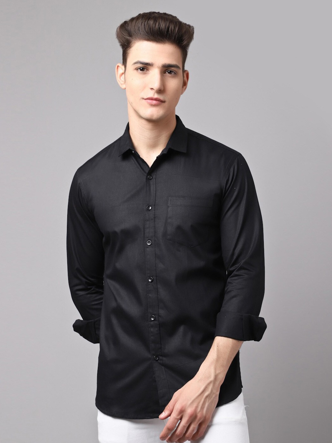 

HANUMNTRA Comfort Spread Collar Regular Fit Polycotton Casual Shirt, Black