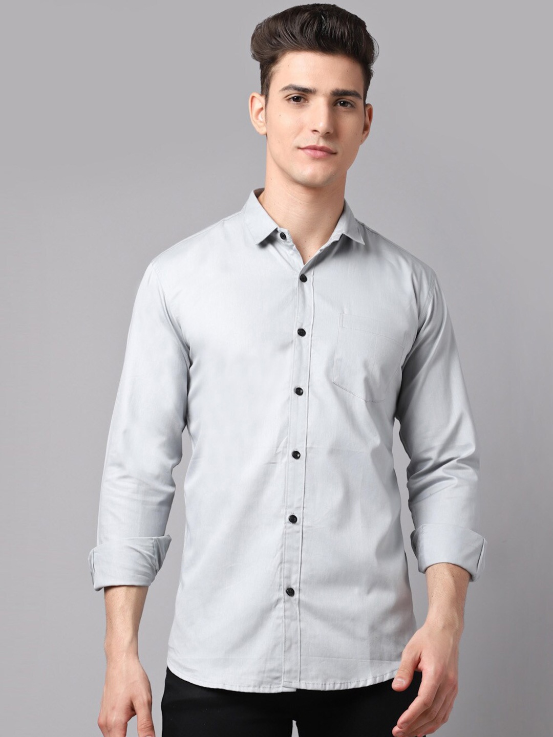 

HANUMNTRA Comfort Spread Collar Regular Fit Polycotton Casual Shirt, Grey