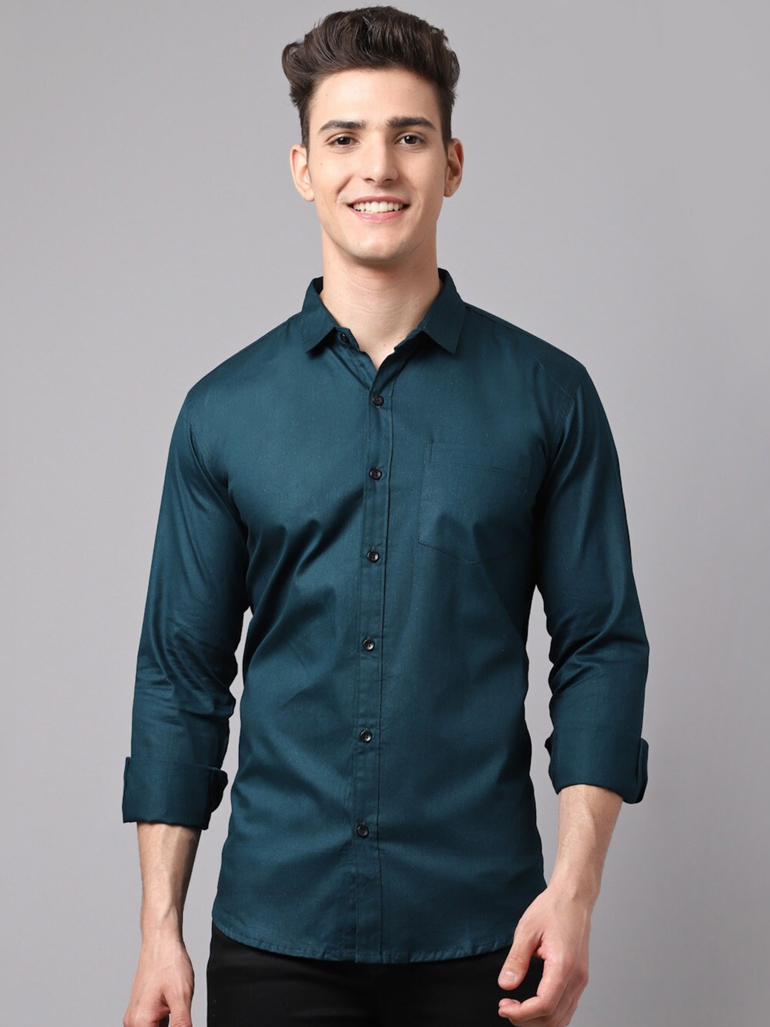 

HANUMNTRA Comfort Spread Collar Regular Fit Polycotton Casual Shirt, Green