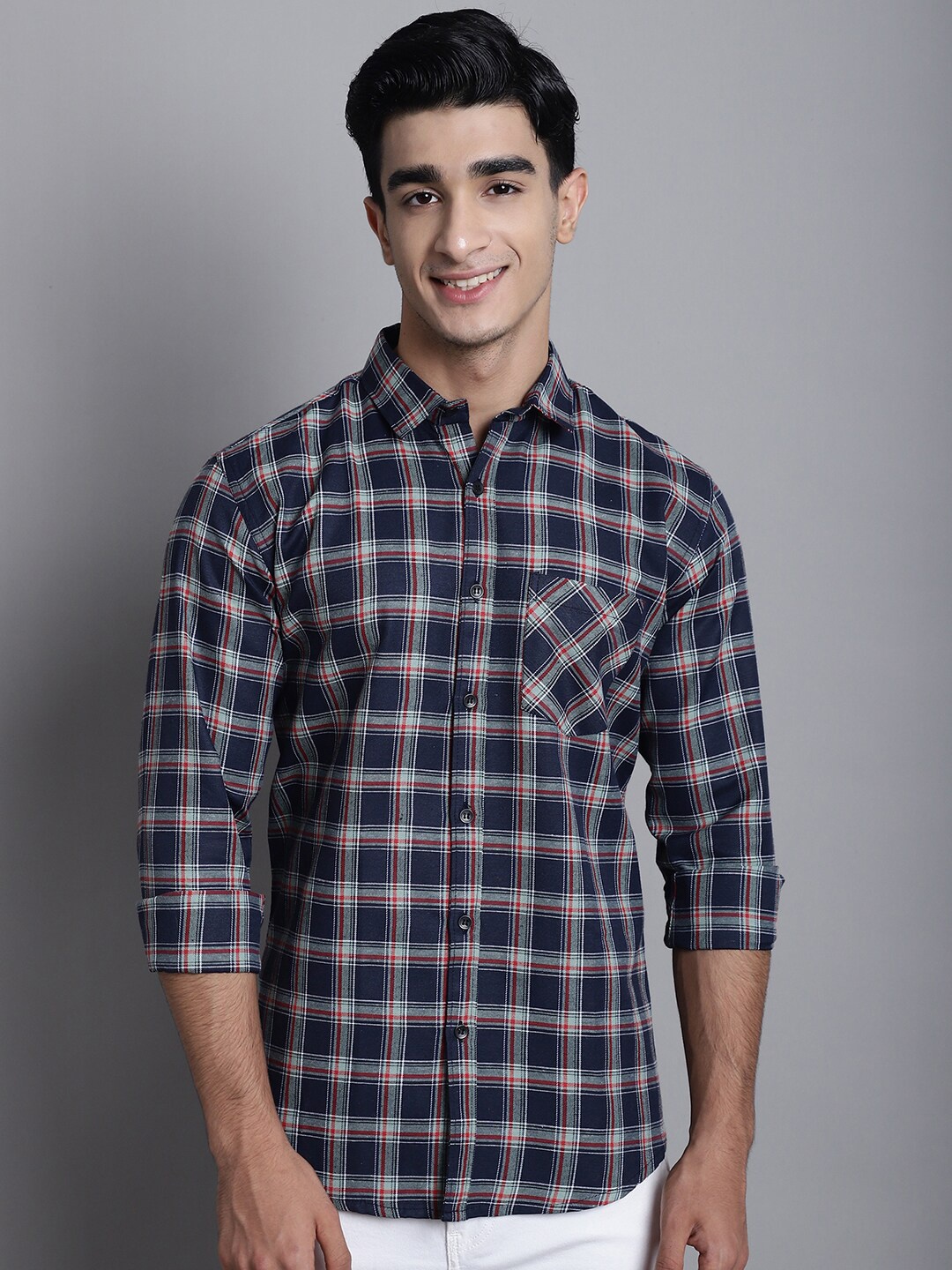 

HANUMNTRA Tartan Checked Comfort Regular Fit Opaque Casual Shirt, Blue