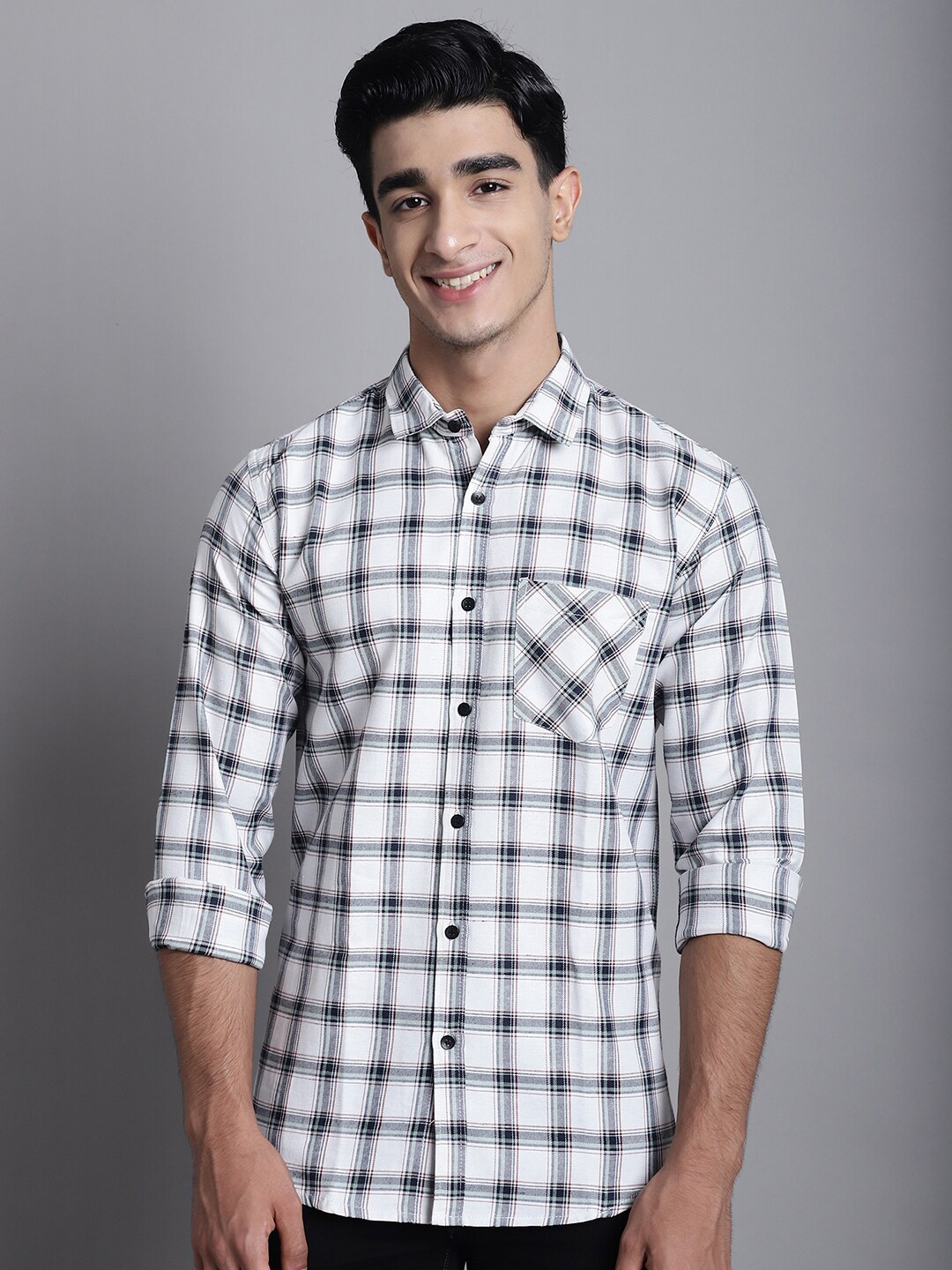 

HANUMNTRA Tartan Checked Comfort Regular Fit Opaque Casual Shirt, White