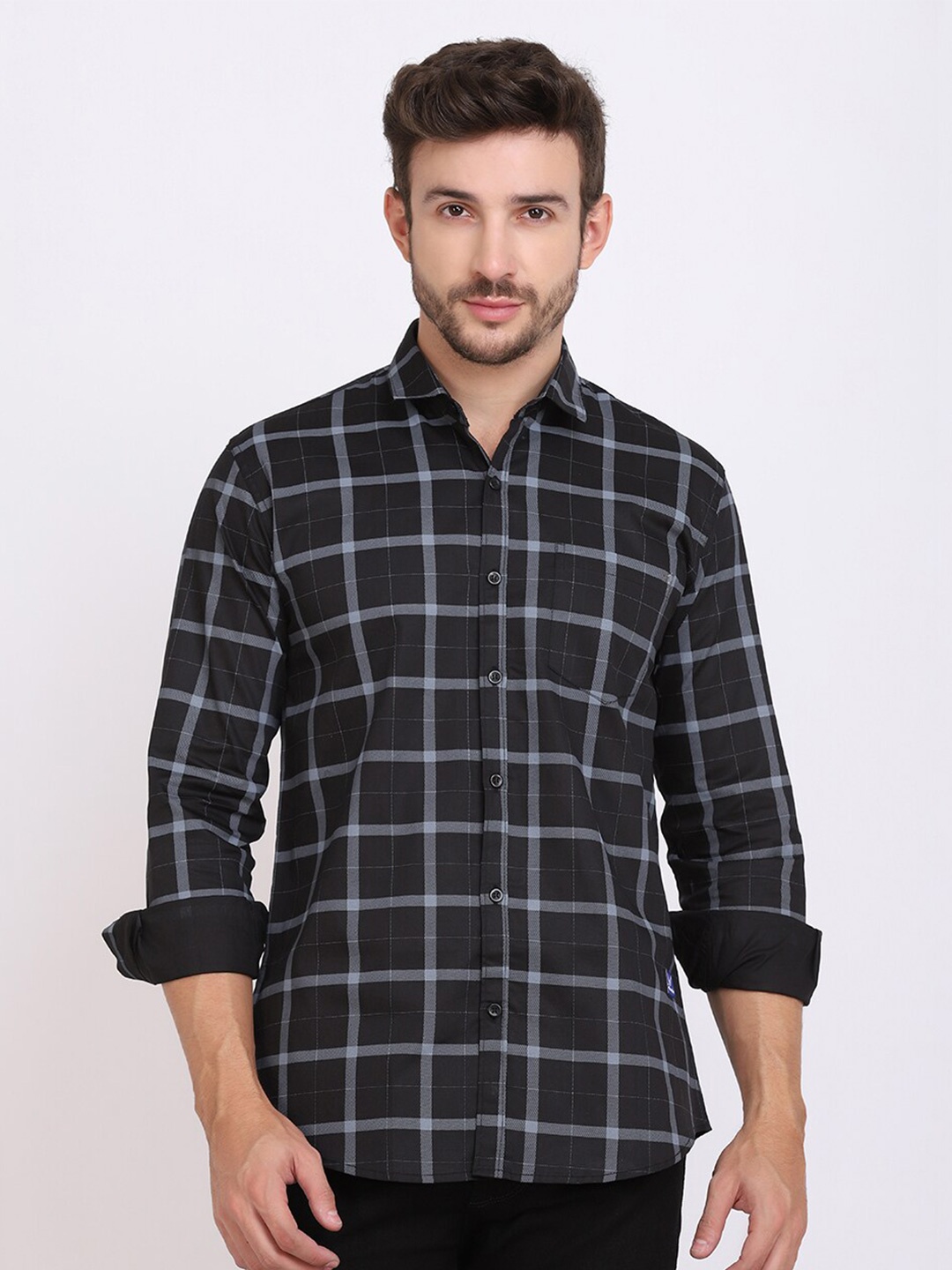 

HANUMNTRA Tartan Checked Comfort Regular Fit Opaque Casual Shirt, Black