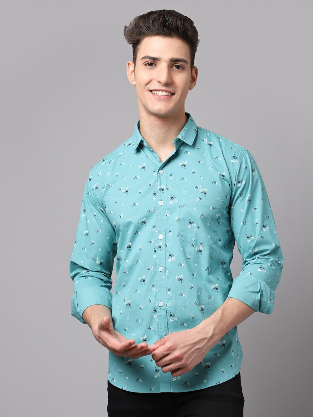 

HANUMNTRA Floral Printed Comfort Regular Fit Opaque Casual Shirt, Green