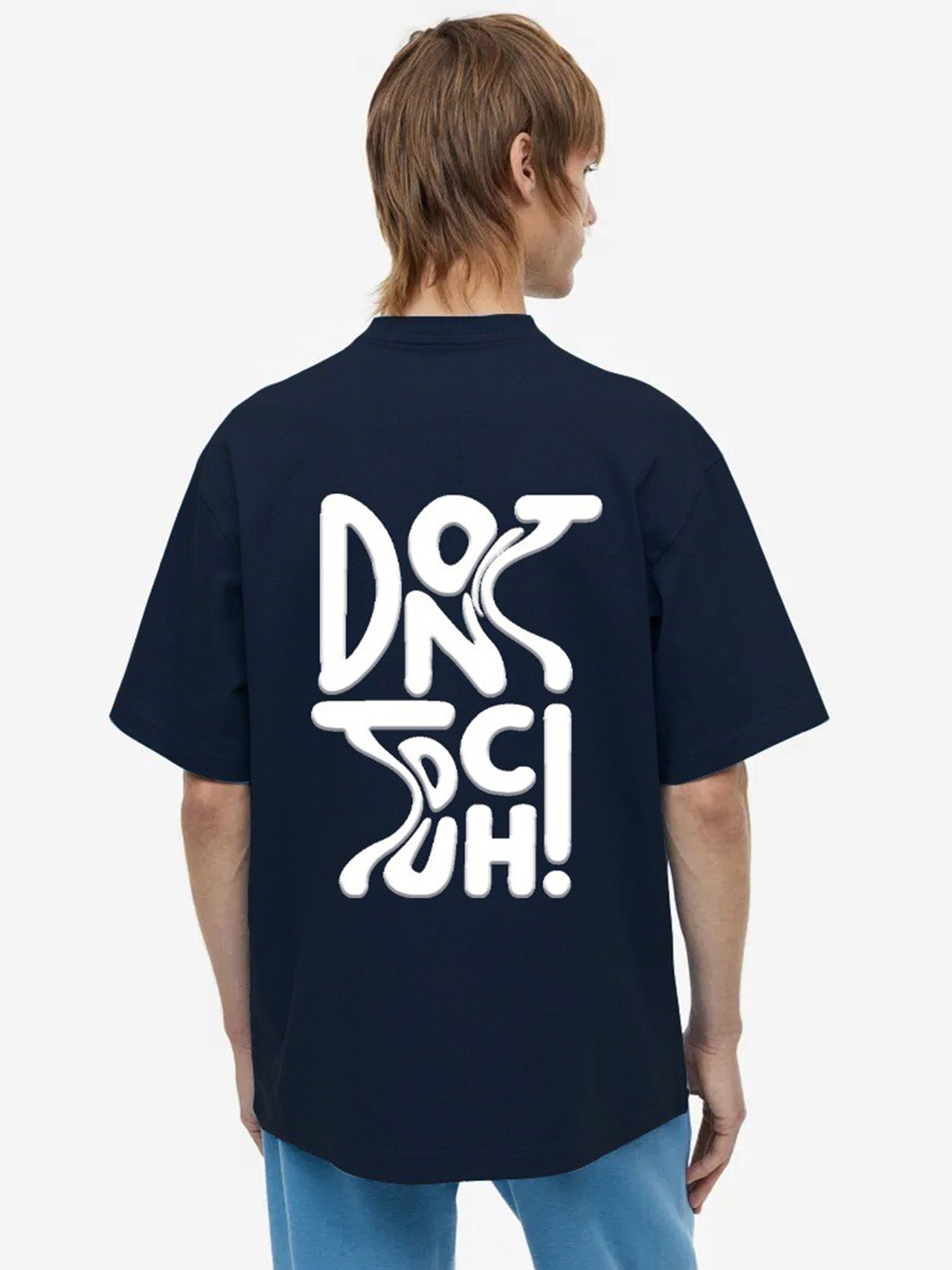 

MISCHIEF MONKEY Typography Printed Oversized Pure Cotton T-shirt, Navy blue