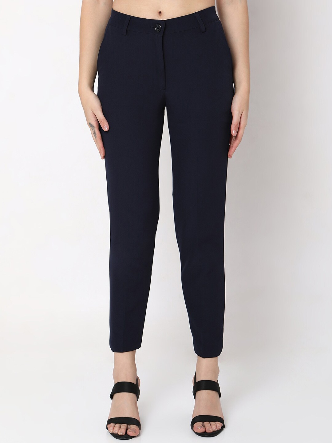 

NOT SO PINK Women Mid-Rise Comfort Trousers, Navy blue