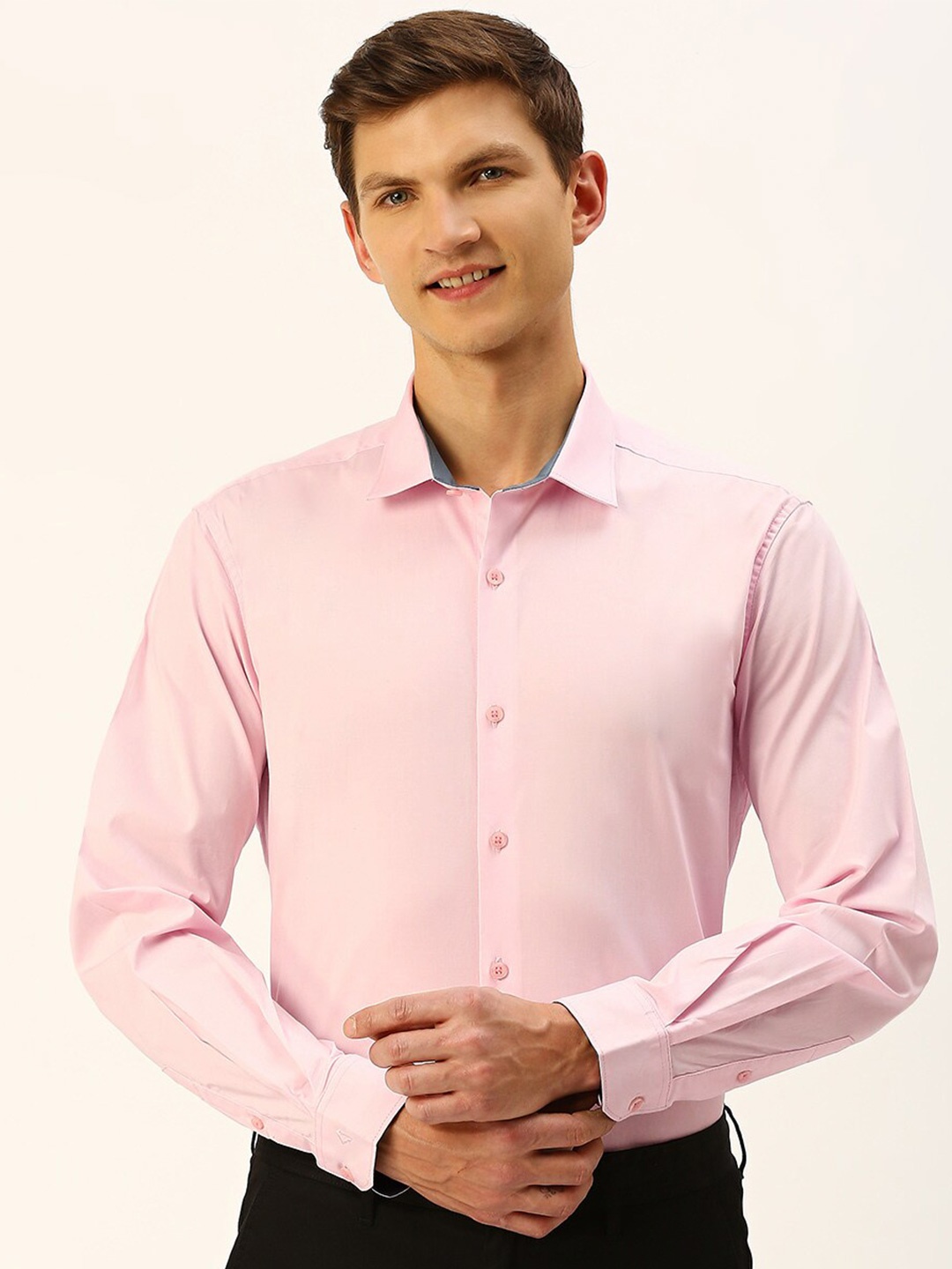 

INVICTUS Spread Collar Original Slim Fit Opaque Cotton Formal Shirt, Pink