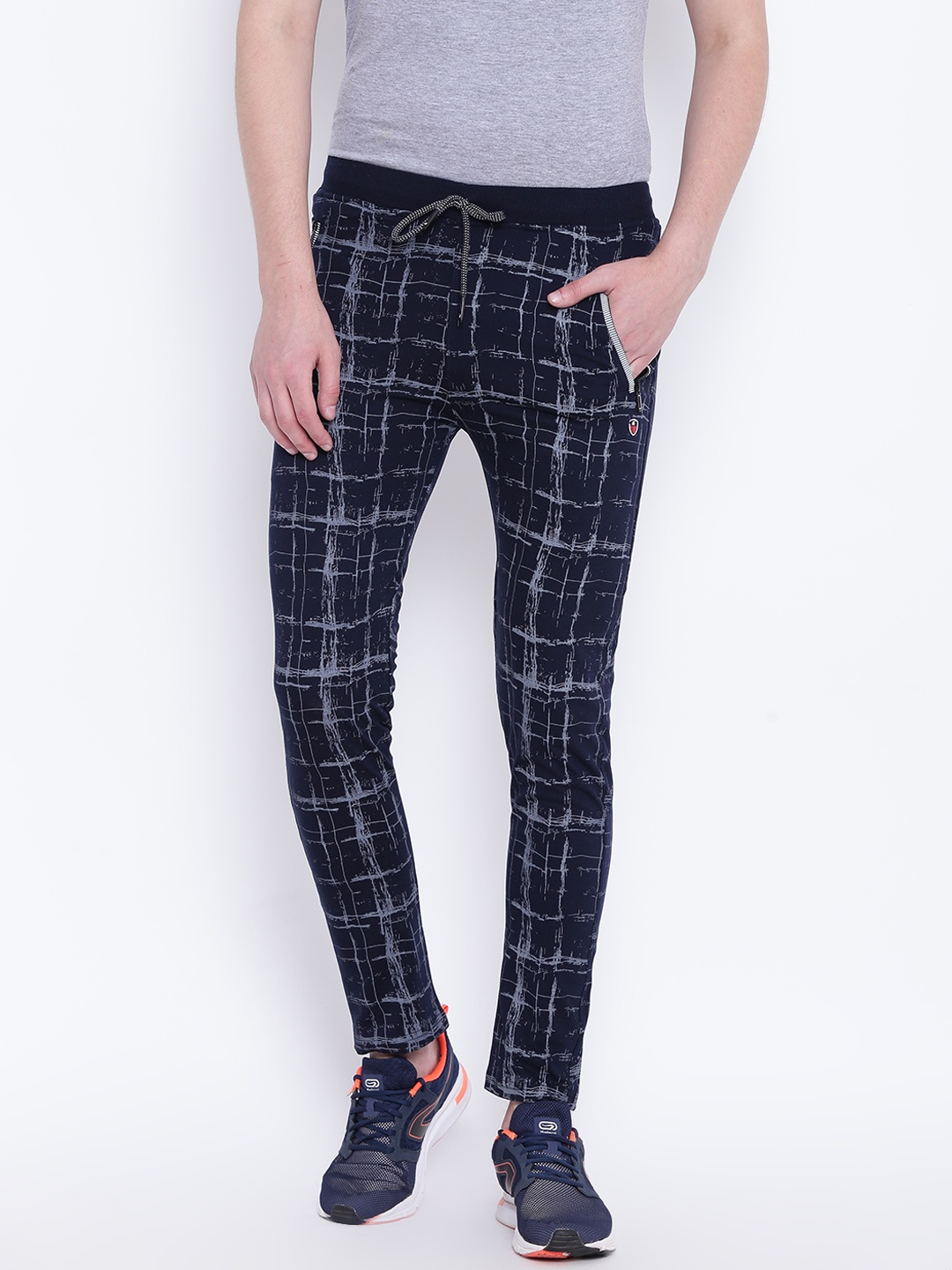 

Fort Collins Men Navy Blue & Grey Checked Track Pants