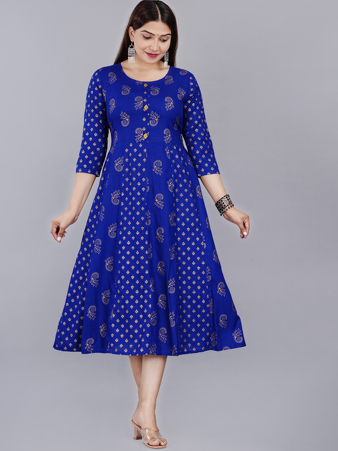 

ao services Ethnic Motifs Printed A-Line Ethnic Dress, Blue
