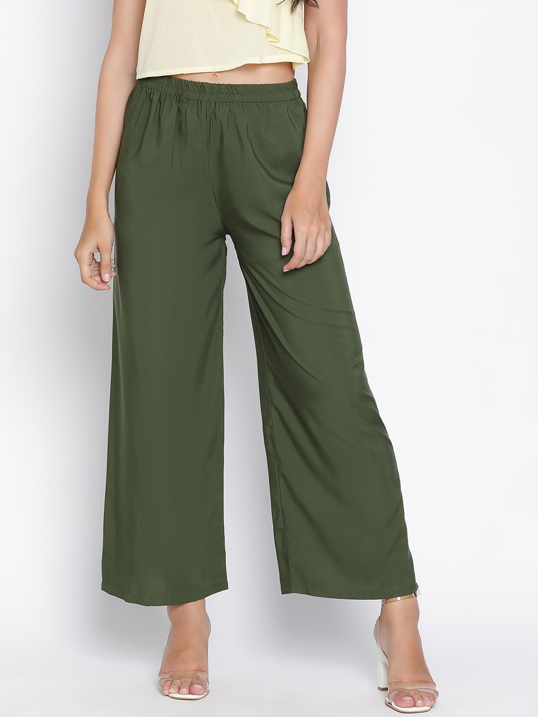 

DRAAX Fashions Women Relaxed Flared Trousers, Green