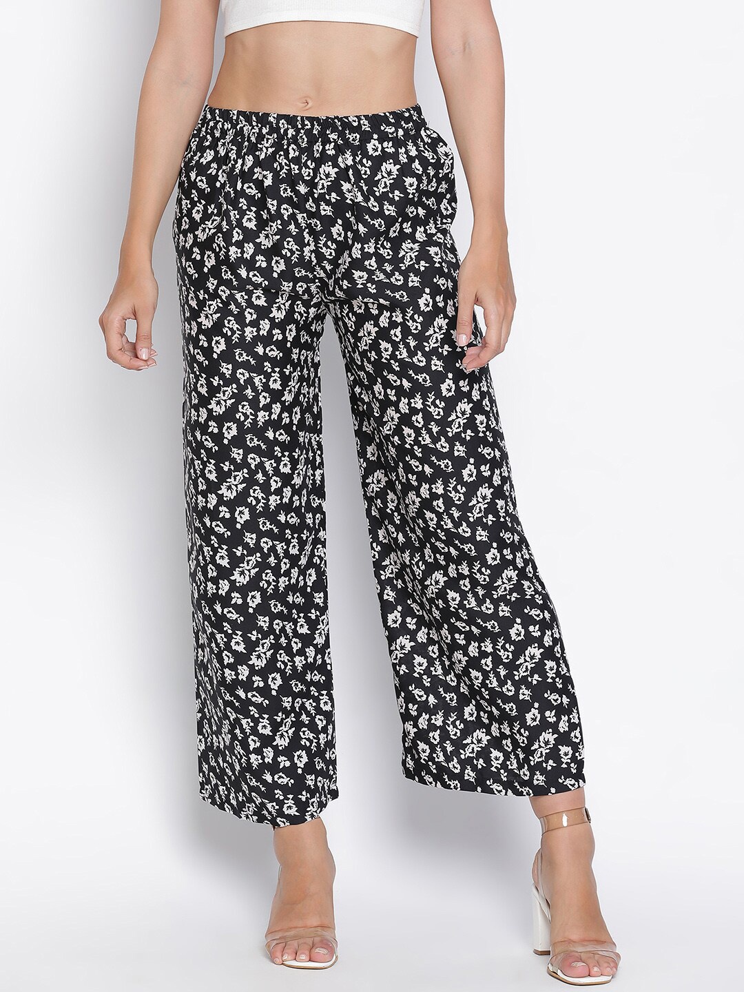 

DRAAX Fashions Women Floral Printed Relaxed Flared Trousers, Black