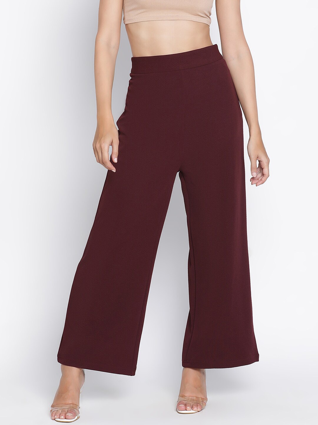 

DRAAX Fashions Women Relaxed Flared Trousers, Maroon