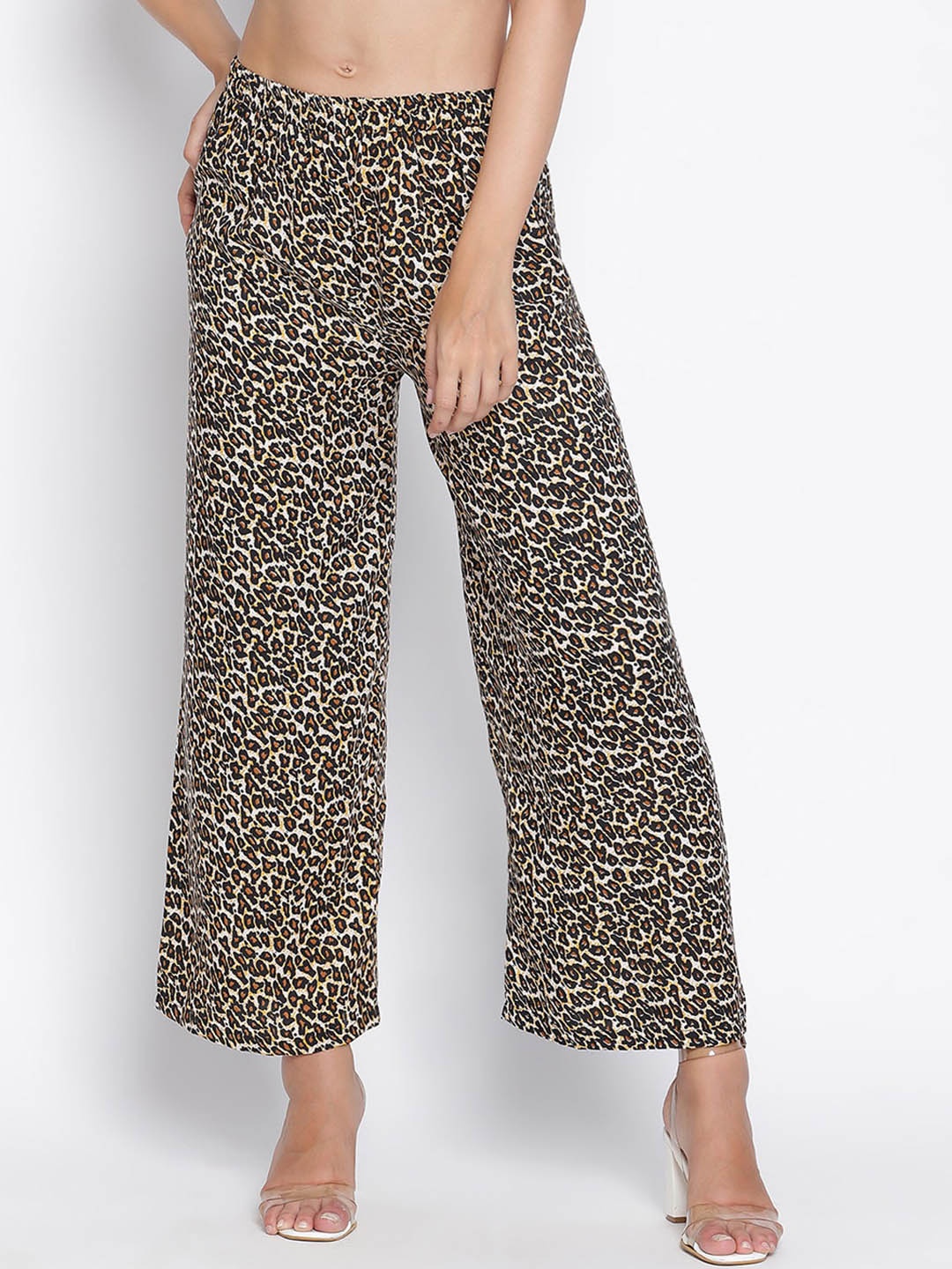 

DRAAX Fashions Women Animal Printed Relaxed Flared Trousers, Beige