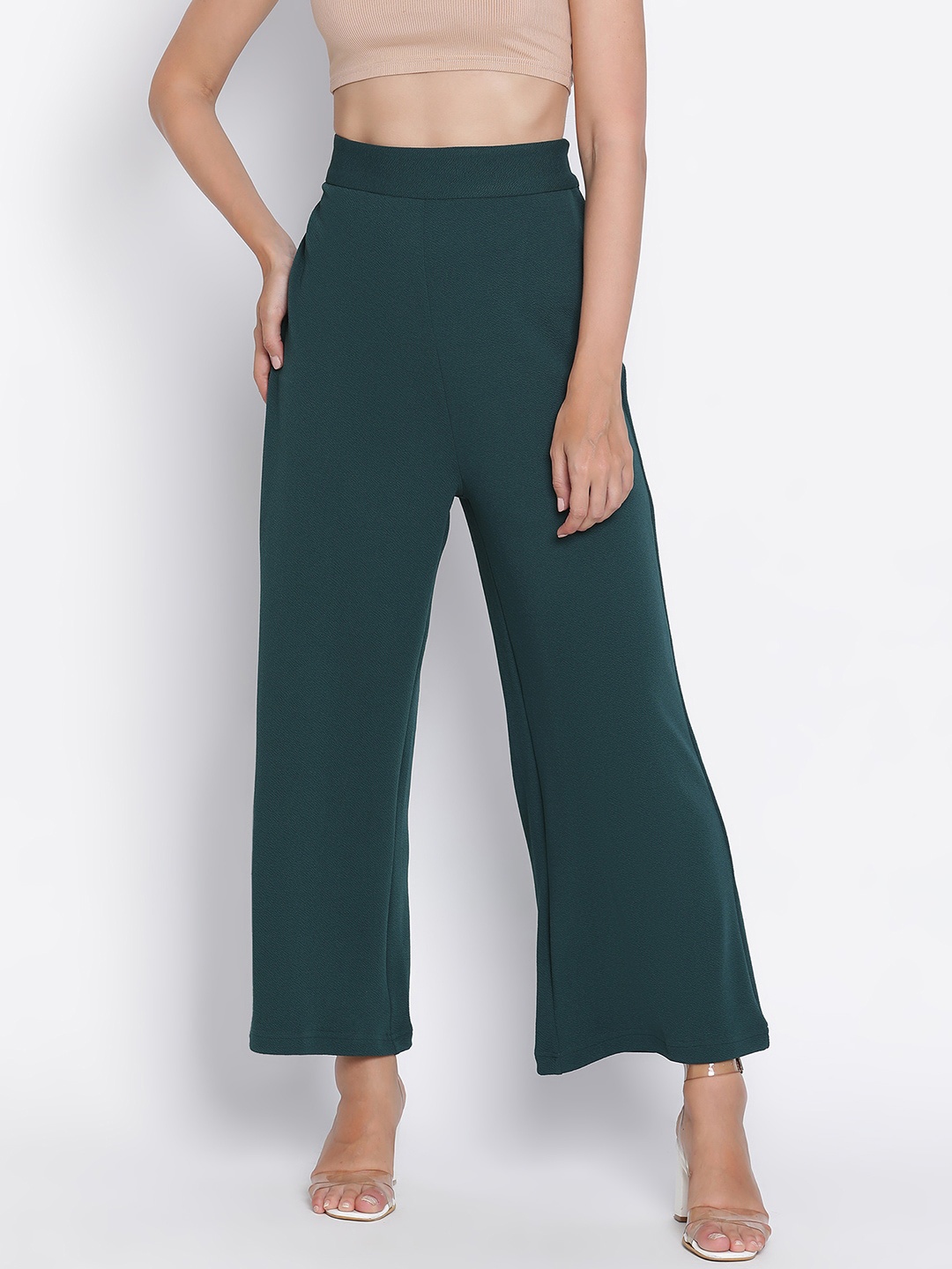 

DRAAX Fashions Women Relaxed Flared Trousers, Green