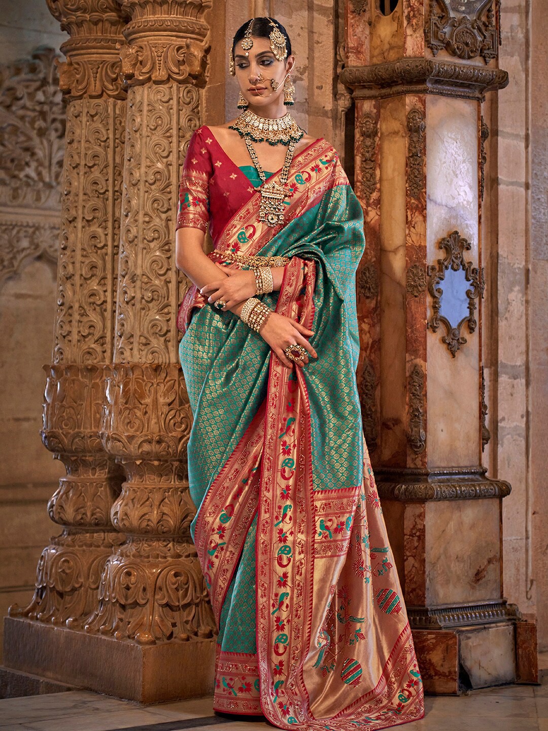 

Anouk Ethnic Motifs Woven Design Zari Detail Banarasi Saree, Blue