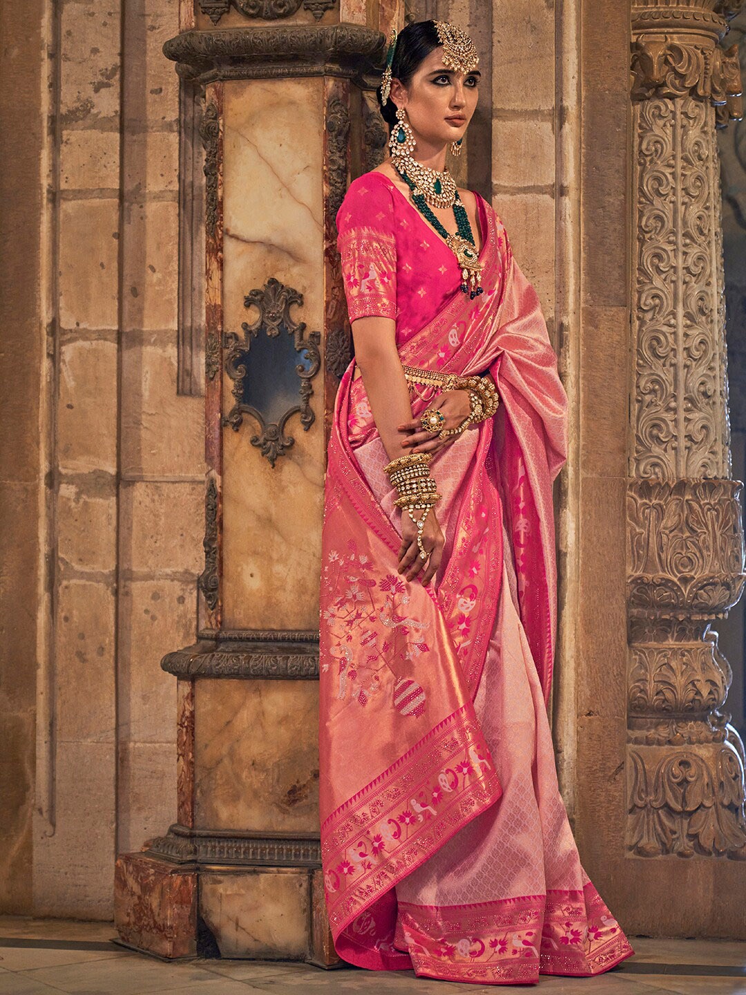

Anouk Woven Design Zari Designer Banarasi Saree, Pink