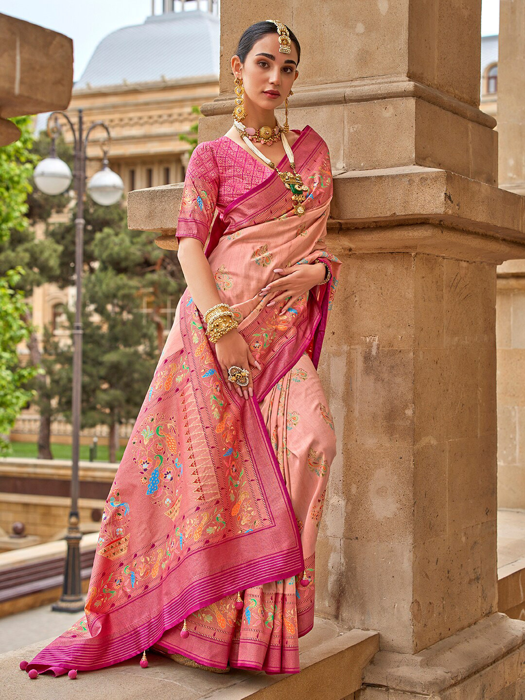 

Anouk Woven Design Zari Banarasi Saree, Peach
