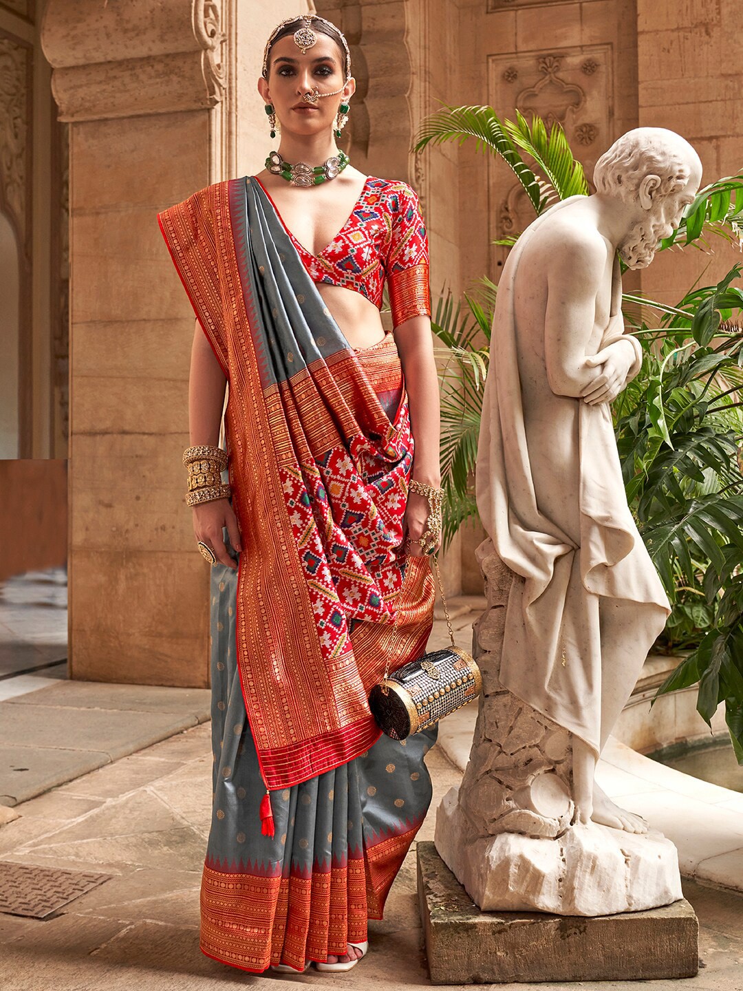

Anouk Woven Design Zari Designer Banarasi Saree, Grey