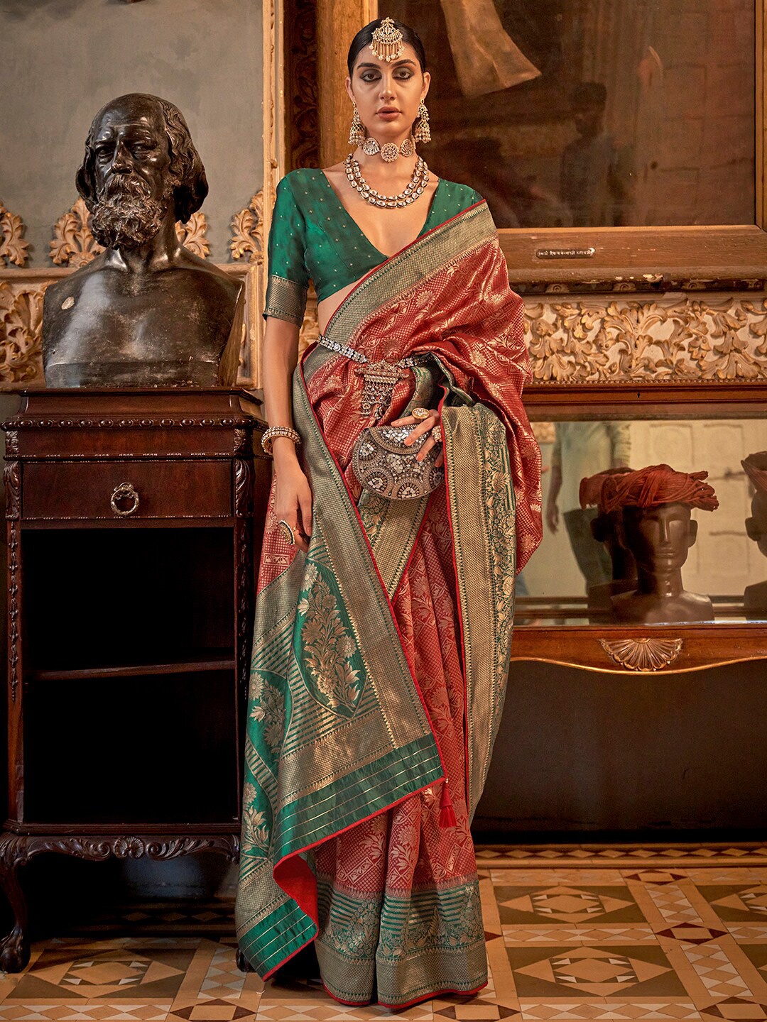 

Anouk Ethnic Motifs Zari Banarasi Saree, Maroon