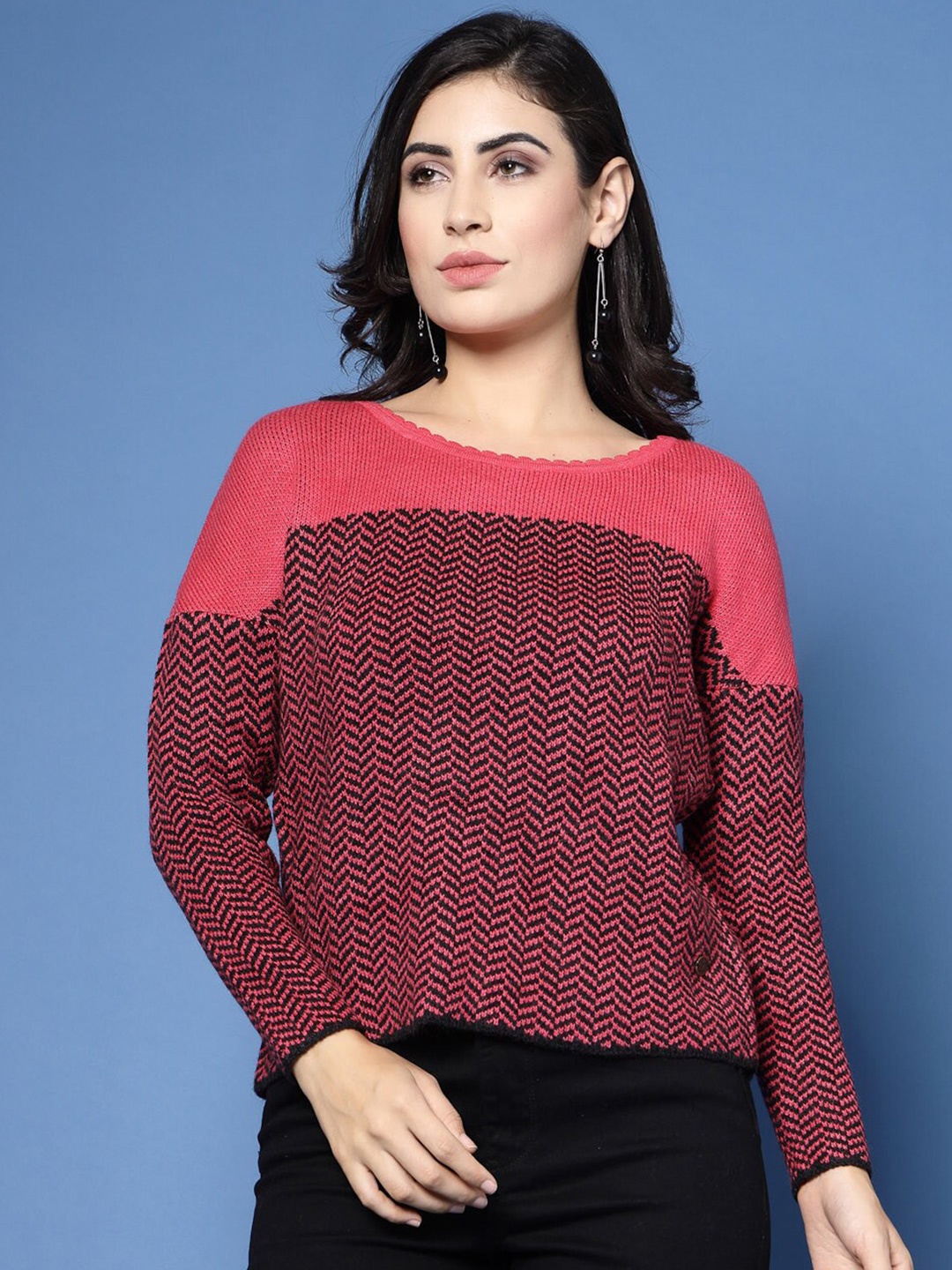 

Wool Trees Women Geometric Pullover Sweater, Fuchsia