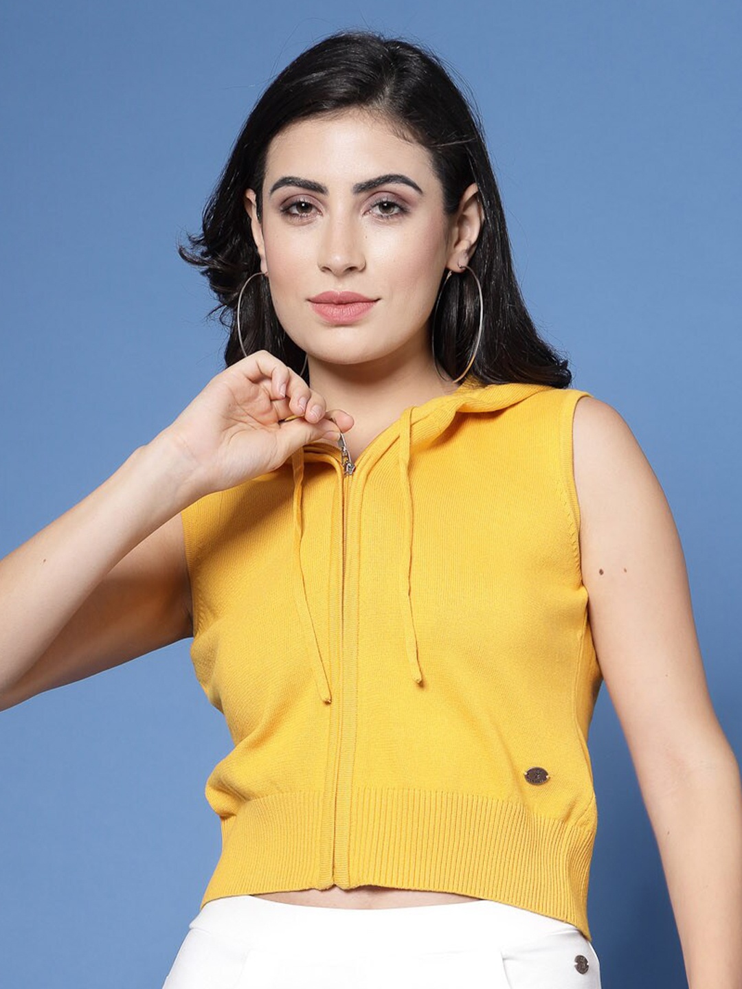 

Wool Trees Hooded Crop Cotton Cardigan, Mustard
