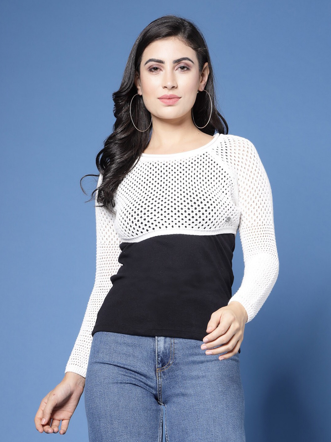 

Wool Trees Open Knit Crop Cotton Sweater, White