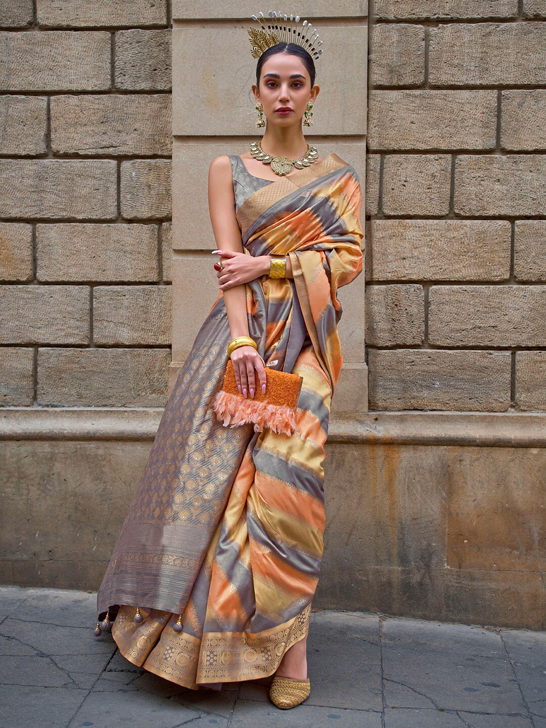 

Anouk Woven Design Zari Banarasi Saree, Peach