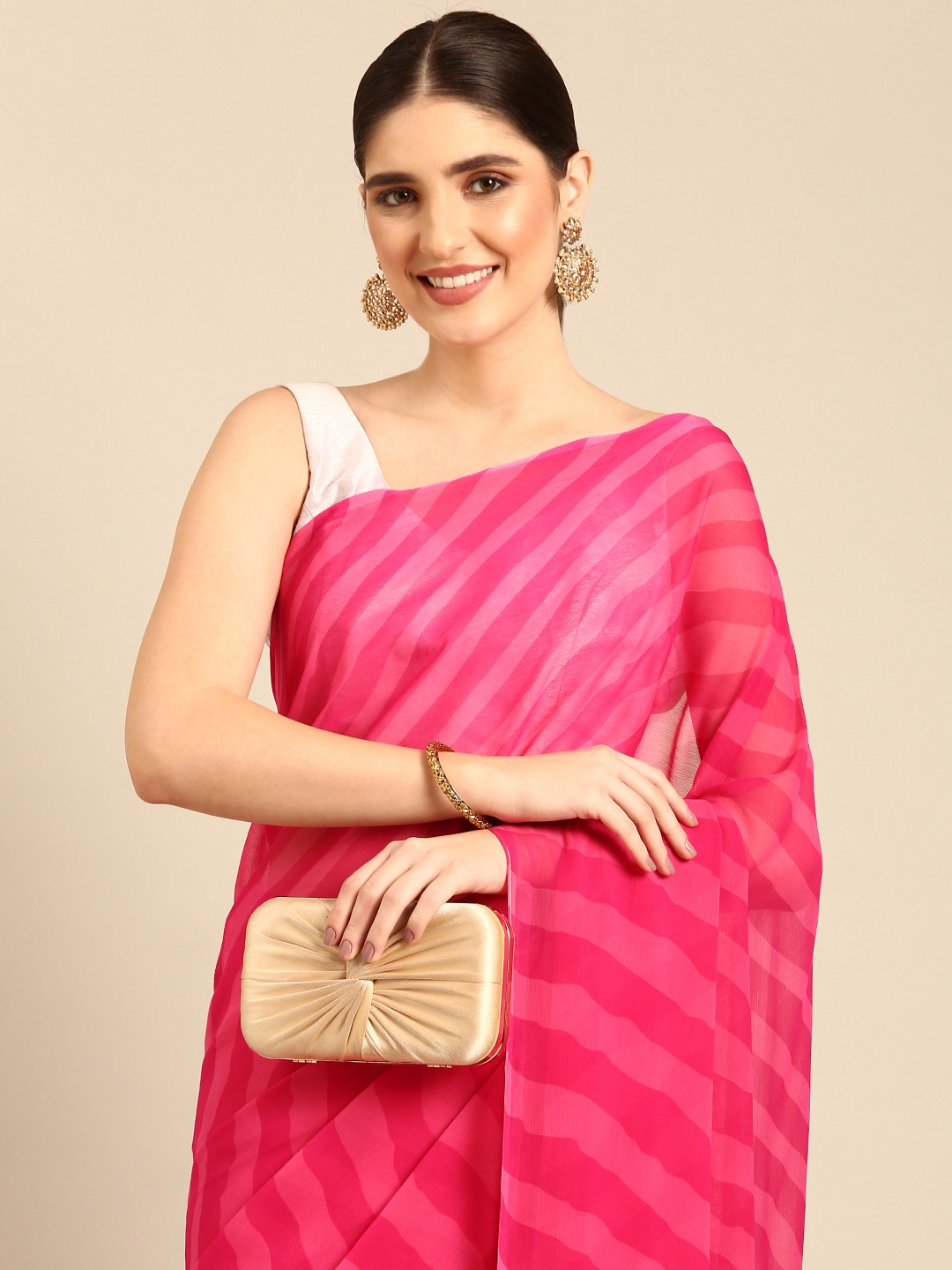 

Rani Saahiba Leheriya Printed Saree, Pink