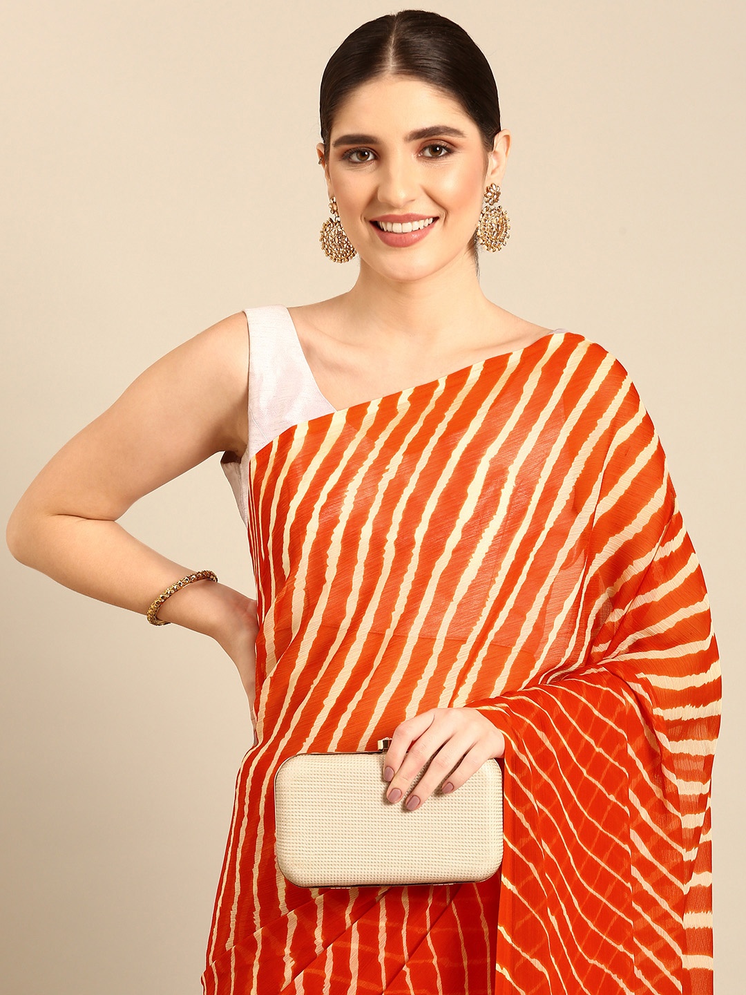 

Rani Saahiba Leheriya Printed Saree, Orange